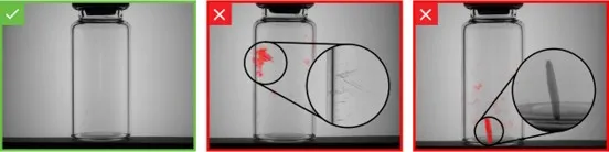 Detección de ralladuras en viales transparentes antes del proceso de llenado.