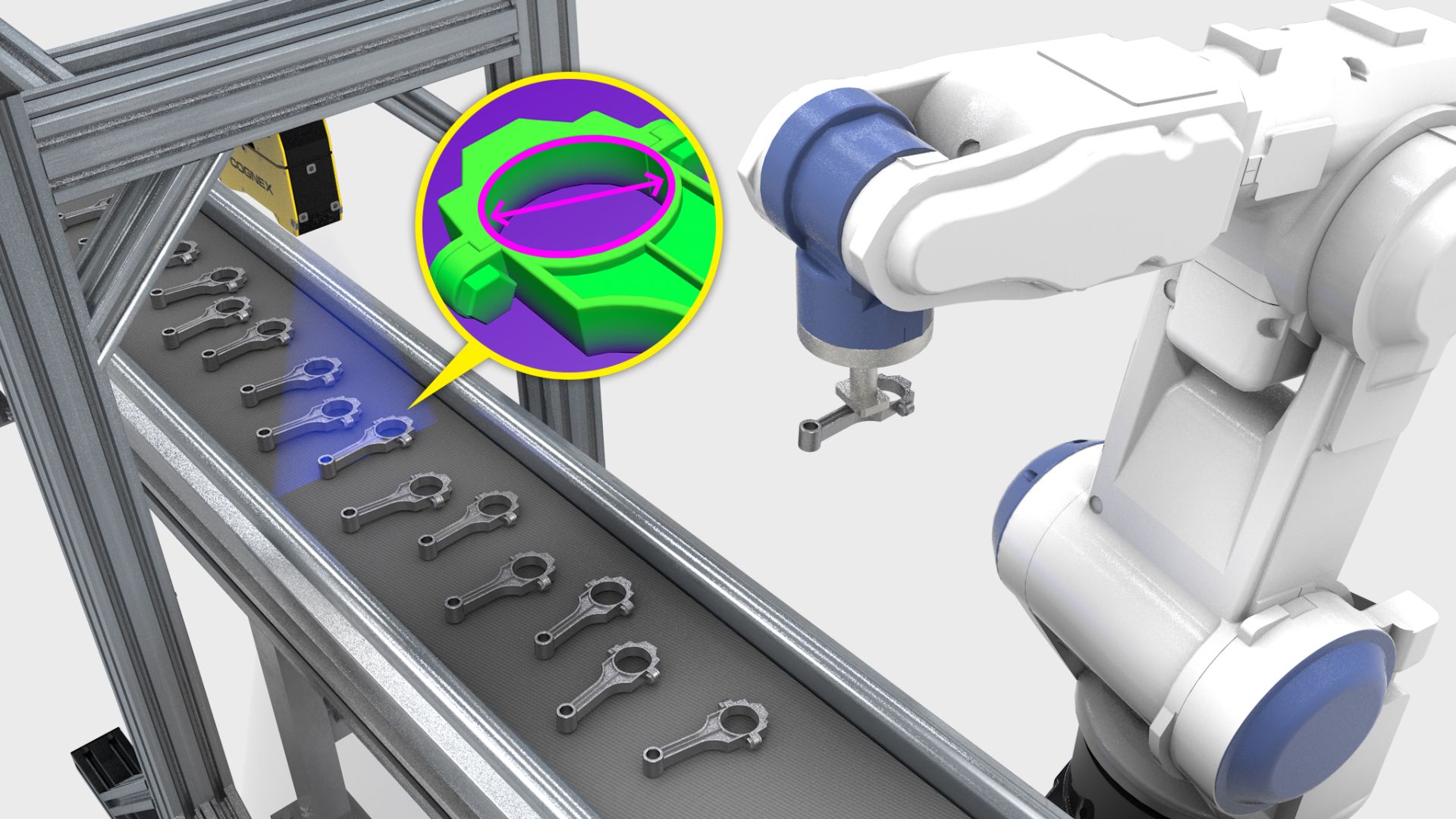 Medición de piezas y obtención de coordenadas mediante visión 3D de Cognex.