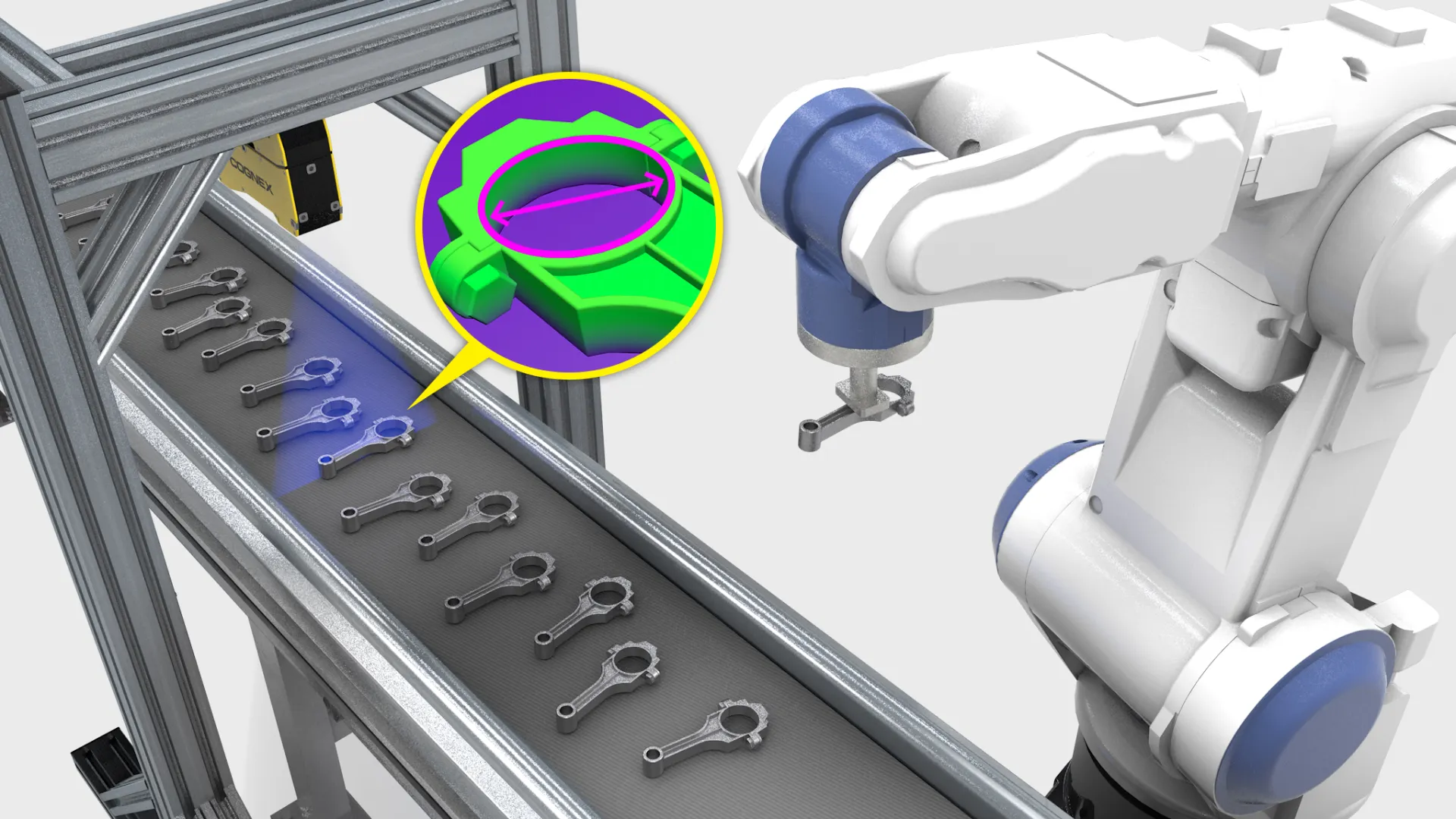 Medición de piezas y obtención de coordenadas mediante visión 3D de Cognex.